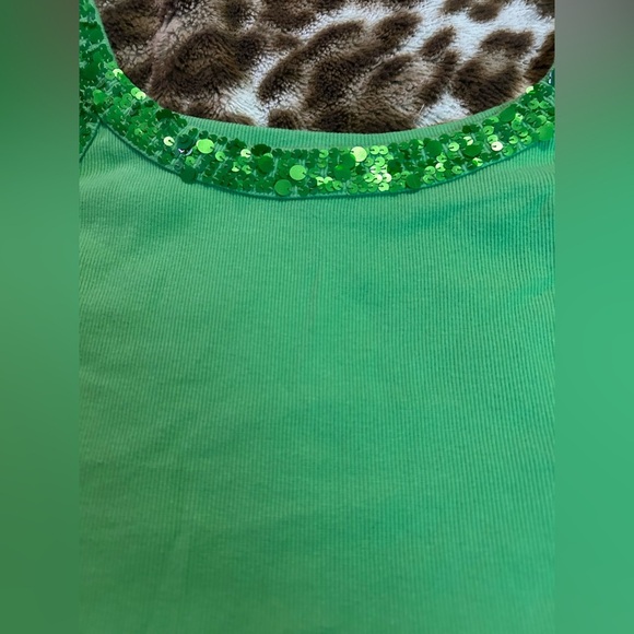 Green Sequin Trim Tank Top - Picture 2 of 6